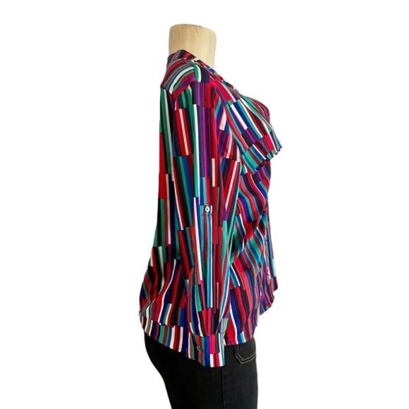 Calvin Klein Print Top Blouse with Roll Sleeves size M. - Picture 7 of 9